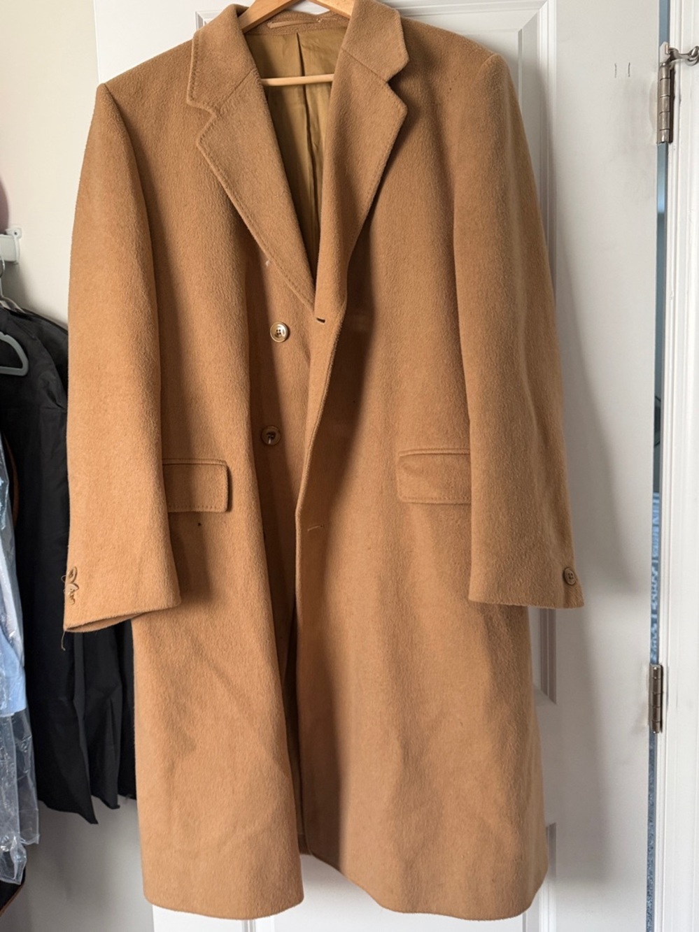 Men's Camel Wool Blend Pea Coat - Classic Single-Breasted Overcoat